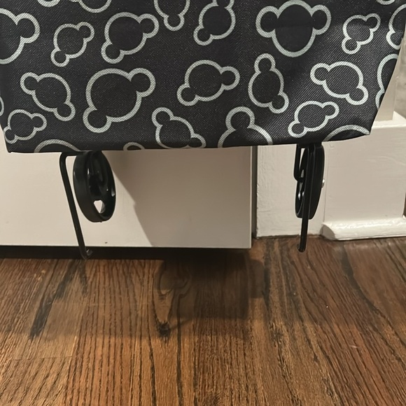 Foldable shopping bag with wheels reusable tote black and white - Picture 7 of 9